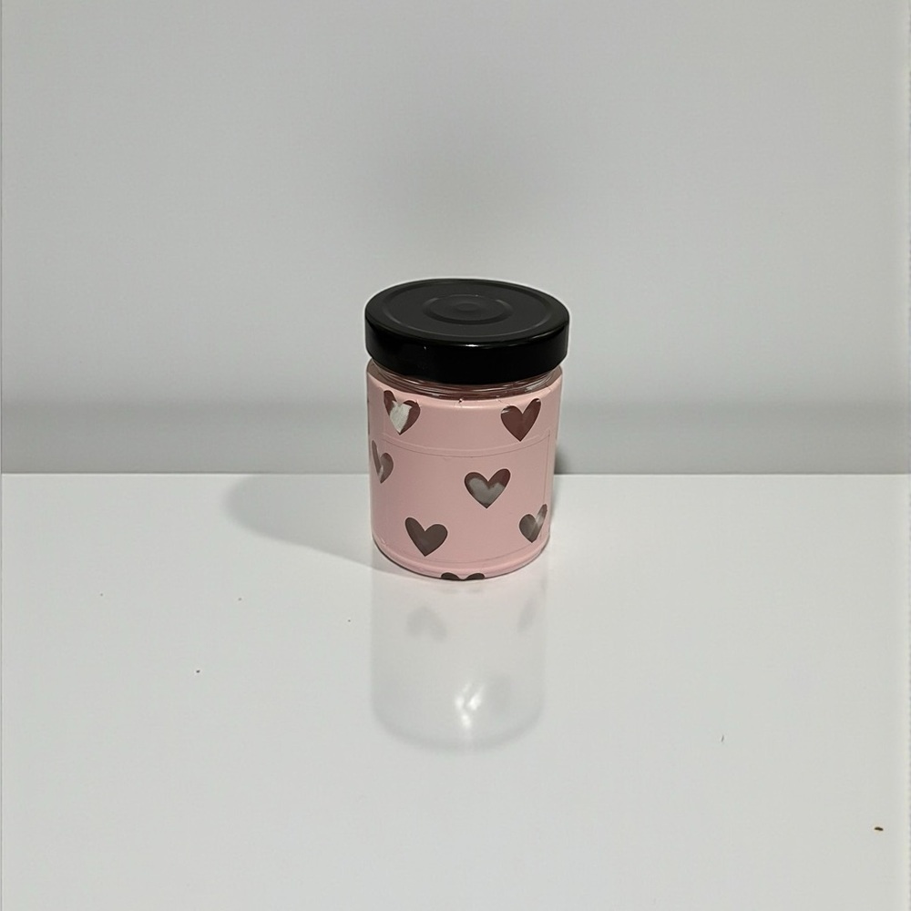 Small Glass Jar with Light Pink Cutout Heart Pattern